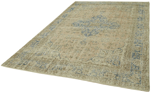 Vintage Bej Eskitme Yün Pamuk El Dokuma Halısı 207x310 Agacan