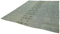 Kendir Mavi Geometrik Hemp El Dokuma Halısı 306x350 Agacan