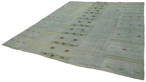 Kendir Mavi Geometrik Hemp El Dokuma Halısı 306x350 Agacan