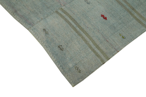 Kendir Mavi Geometrik Hemp El Dokuma Halısı 306x350 Agacan