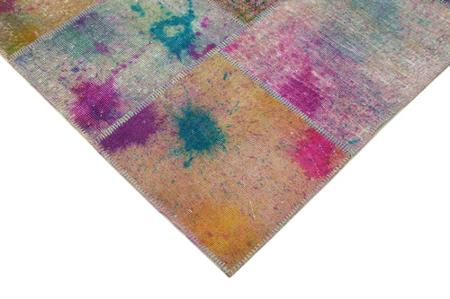 Kırk Yama Pembe Patchwork Pamuk Yün El Dokuma Halısı 256x347 Agacan