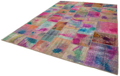 Kırk Yama Pembe Patchwork Pamuk Yün El Dokuma Halısı 257x350 Agacan