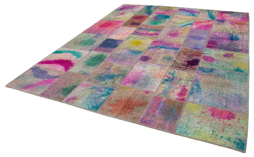 Kırk Yama Pembe Patchwork Pamuk Yün El Dokuma Halısı 244x302 Agacan