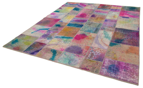 Kırk Yama Pembe Patchwork Pamuk Yün El Dokuma Halısı 246x297 Agacan