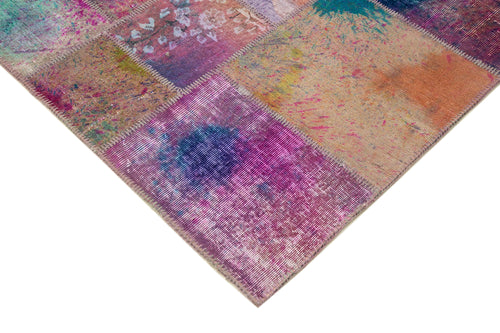 Kırk Yama Pembe Patchwork Pamuk Yün El Dokuma Halısı 246x297 Agacan