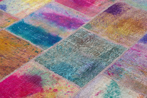Kırk Yama Pembe Patchwork Pamuk Yün El Dokuma Halısı 246x297 Agacan
