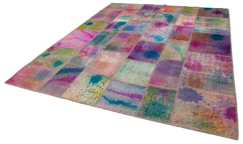 Kırk Yama Pembe Patchwork Pamuk Yün El Dokuma Halısı 239x300 Agacan