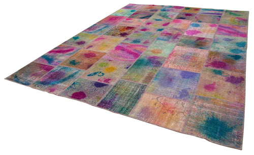 Kırk Yama Pembe Patchwork Pamuk Yün El Dokuma Halısı 307x404 Agacan