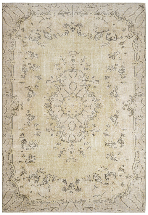 Vintage Bej Göbekli Yün ve Pamuk El Dokuma Halı 177x301 Şark Halı