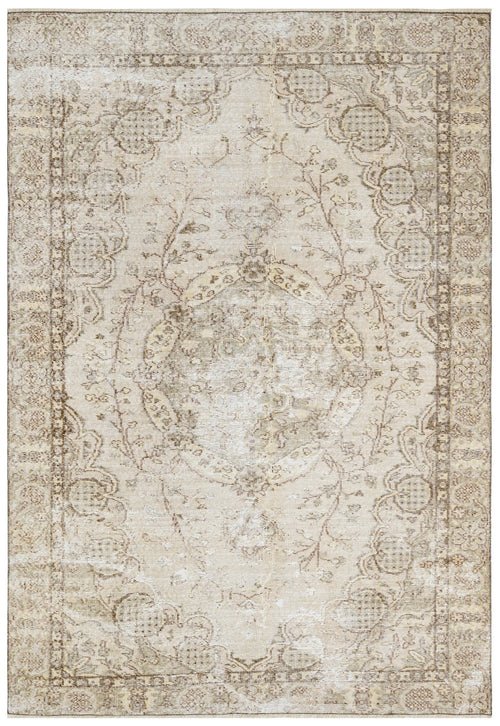 Vintage Kahverengi Göbekli Yün ve Pamuk El Dokuma Halı 208x309 Şark Halı
