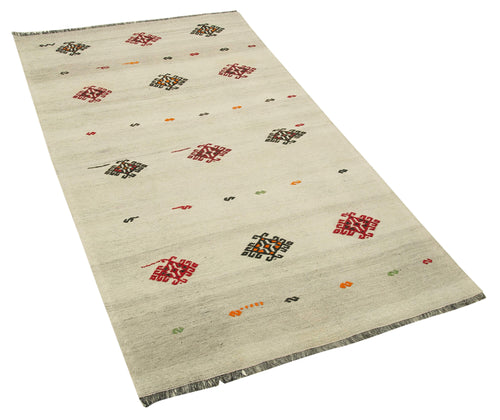 Anatolian Kilim Bej Çiçekli Pamuk Yün El Dokuma Halısı 91x165 - El Dokuma - HALI.NET