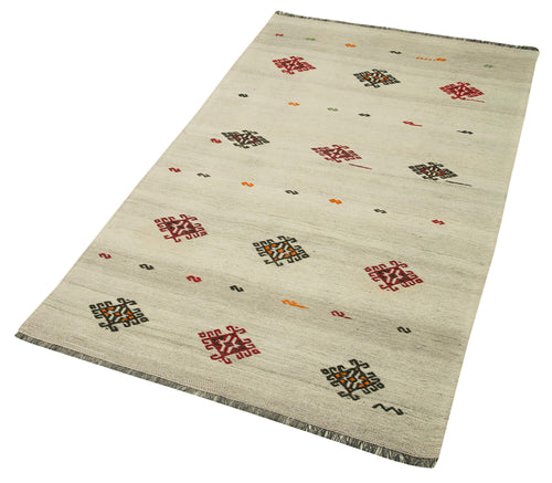 Anatolian Kilim Bej Çiçekli Pamuk Yün El Dokuma Halısı 91x165 - El Dokuma - HALI.NET