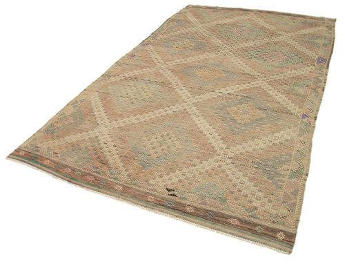 Anatolian Kilim Bej Çizgili Pamuk Yün El Dokuma Halısı 167x298 - El Dokuma - HALI.NET