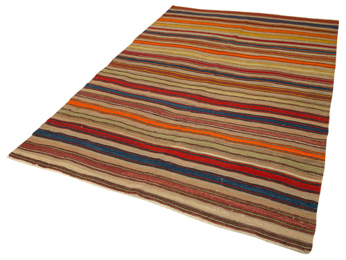 Anatolian Kilim Beyaz Çizgili Pamuk Yün El Dokuma Halısı 163x252 - El Dokuma - HALI.NET