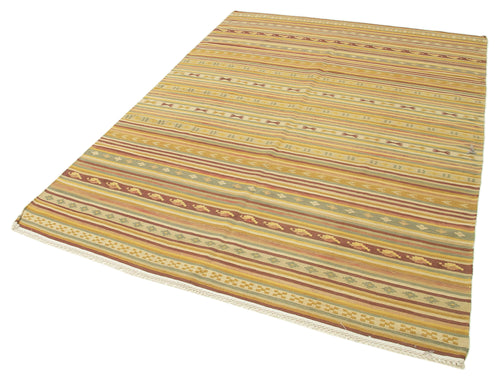 Anatolian Kilim Beyaz Çizgili Pamuk Yün El Dokuma Halısı 168x240 - El Dokuma - HALI.NET