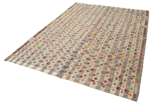 Anatolian Kilim Beyaz Çizgili Pamuk Yün El Dokuma Halısı 188x272 - El Dokuma - HALI.NET