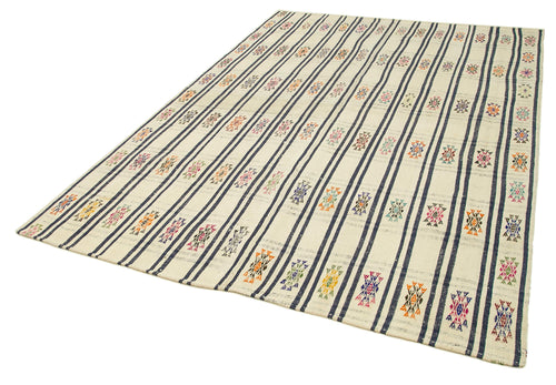 Anatolian Kilim Beyaz Çizgili Pamuk Yün El Dokuma Halısı 195x287 - El Dokuma - HALI.NET