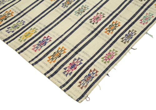 Anatolian Kilim Beyaz Çizgili Pamuk Yün El Dokuma Halısı 195x287 - El Dokuma - HALI.NET