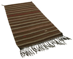 Anatolian Kilim Kahverengi Çizgili Pamuk Yün El Dokuma Halısı 106x196 - El Dokuma - HALI.NET