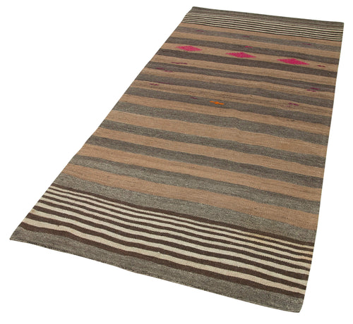 Anatolian Kilim Kahverengi Çizgili Pamuk Yün El Dokuma Halısı 107x246 - El Dokuma - HALI.NET