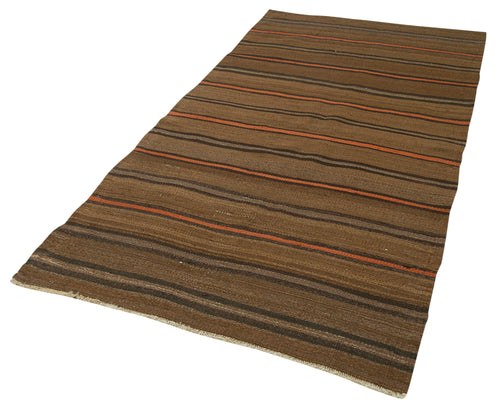 Anatolian Kilim Kahverengi Çizgili Pamuk Yün El Dokuma Halısı 129x260 - El Dokuma - HALI.NET