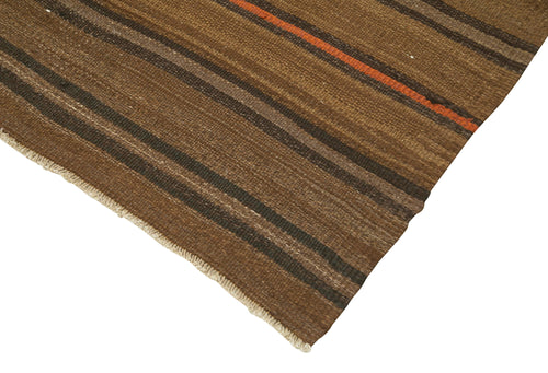 Anatolian Kilim Kahverengi Çizgili Pamuk Yün El Dokuma Halısı 129x260 - El Dokuma - HALI.NET