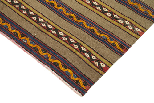 Anatolian Kilim Kahverengi Çizgili Pamuk Yün El Dokuma Halısı 159x259 - El Dokuma - HALI.NET