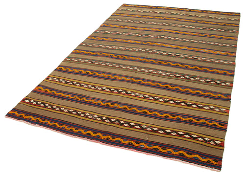 Anatolian Kilim Kahverengi Çizgili Pamuk Yün El Dokuma Halısı 159x259 - El Dokuma - HALI.NET