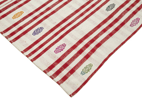 Anatolian Kilim Kırmızı Çizgili Pamuk Yün El Dokuma Halısı 196x258 - El Dokuma - HALI.NET