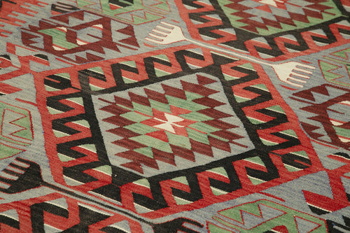 Anatolian Kilim Kırmızı Geometrik Pamuk Yün El Dokuma Halısı 161x309 - El Dokuma - HALI.NET