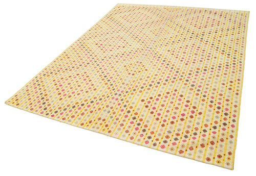 Anatolian Kilim Sarı Çizgili Pamuk Yün El Dokuma Halısı 195x266 - El Dokuma - HALI.NET