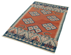 Anatolian Kilim Turuncu Geometrik Pamuk Yün El Dokuma Halısı 108x164 - El Dokuma - HALI.NET