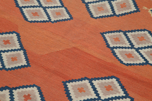 Anatolian Kilim Turuncu Geometrik Pamuk Yün El Dokuma Halısı 108x164 - El Dokuma - HALI.NET